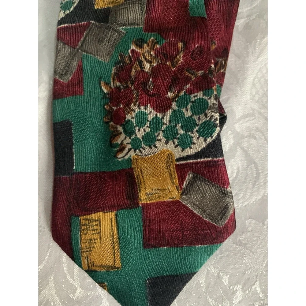 Ezmenegildo Zegna Silk Floral Picture Tie Gold Burgundy‎ Green
